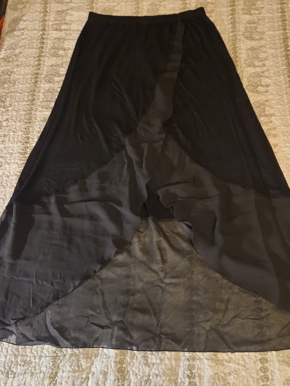 Spense Black Elastic Waist Maxi Skirt